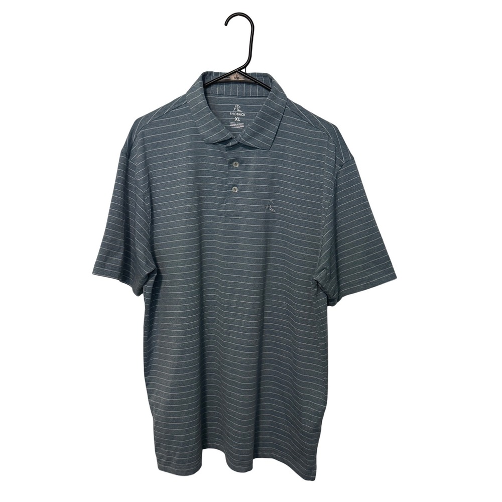 Rhoback Performance Polo Mens XL Blue White Striped Short Sleeve Golf Shirt